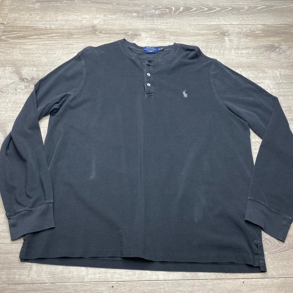 Polo Ralph Lauren Shirt Henley Mens XL Featherweight Mesh Cotton‎ Long Sleeve